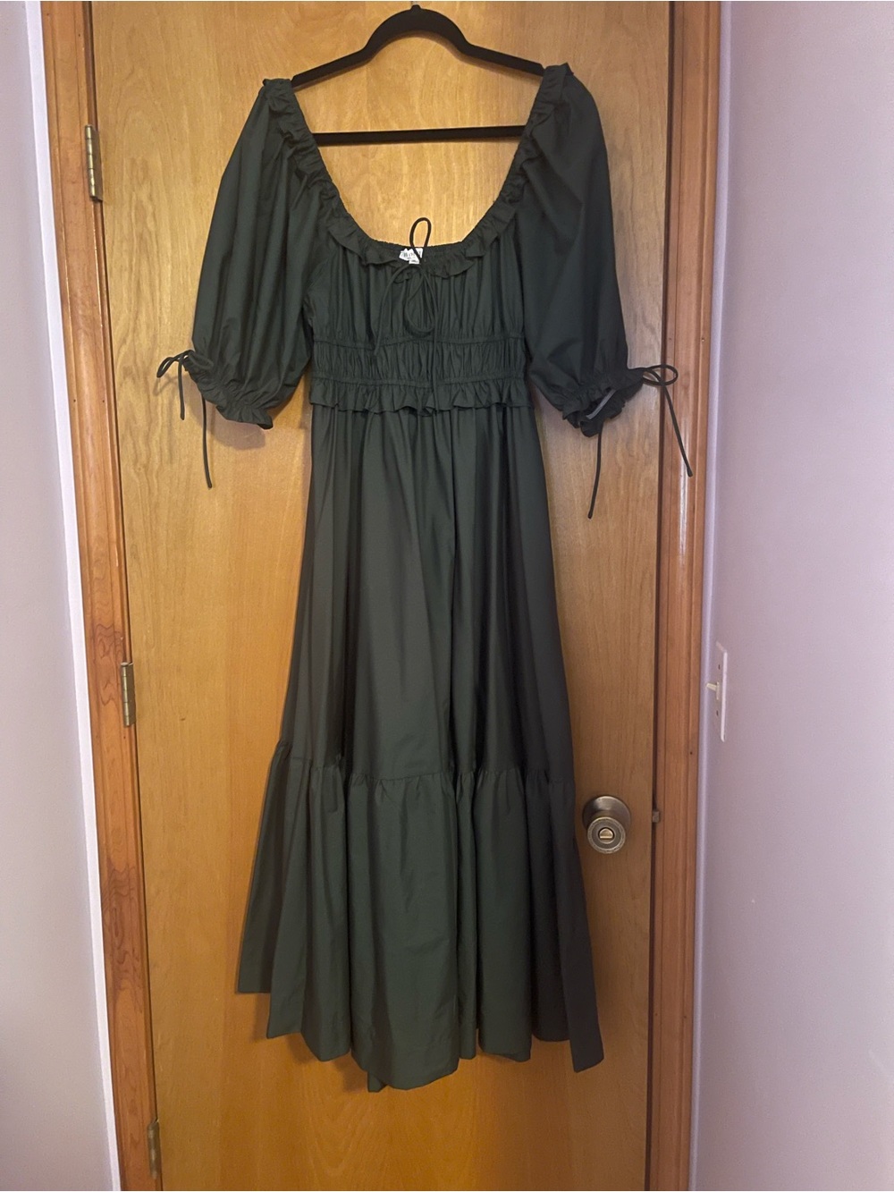 Worth Collective Crissy Forest Green 100% Cotton Puff Sleeve Maxi dress NWOT - Picture 2 of 7
